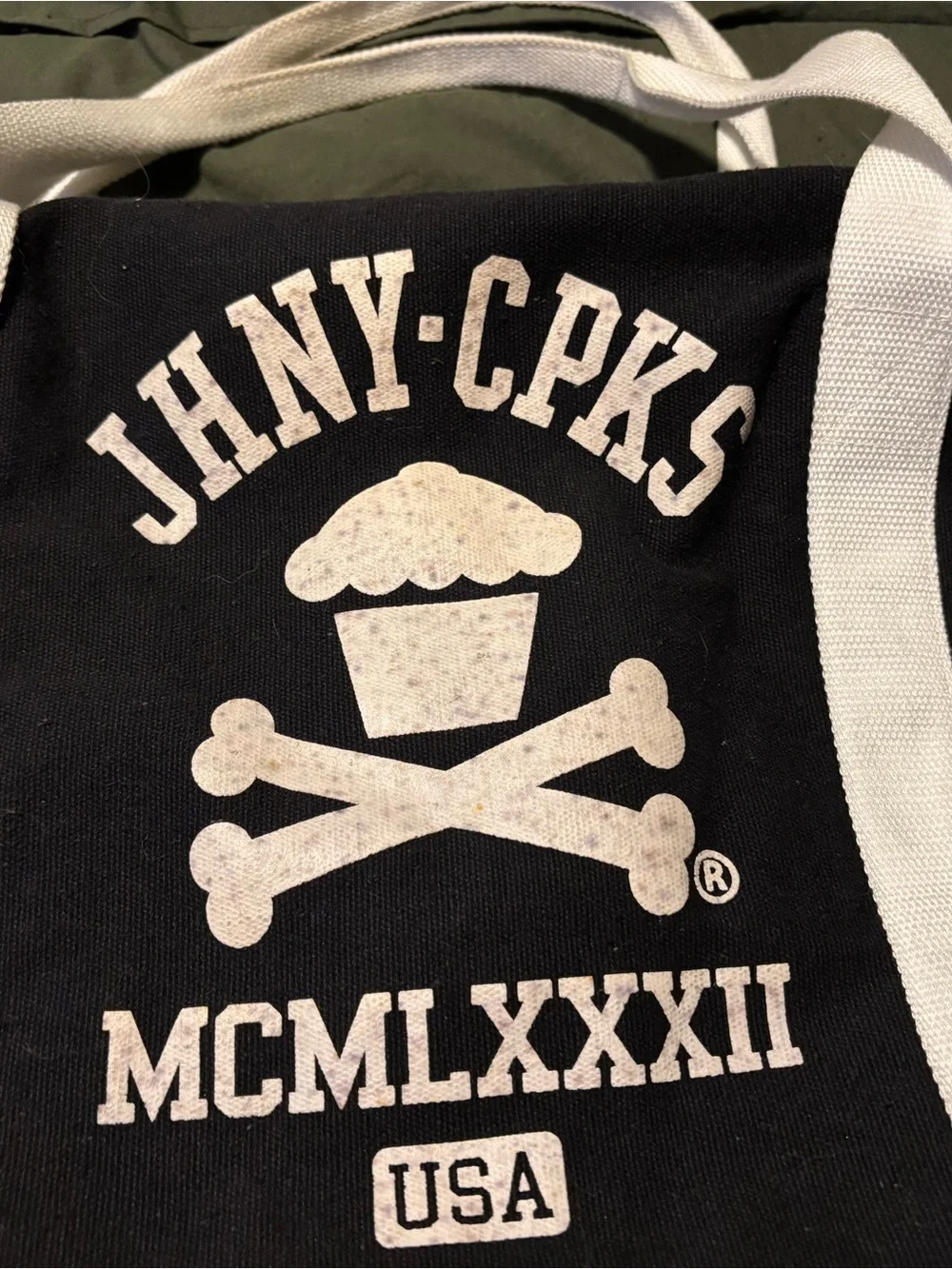 Johnny Cupcakes Black Duffel Bag with White Accents